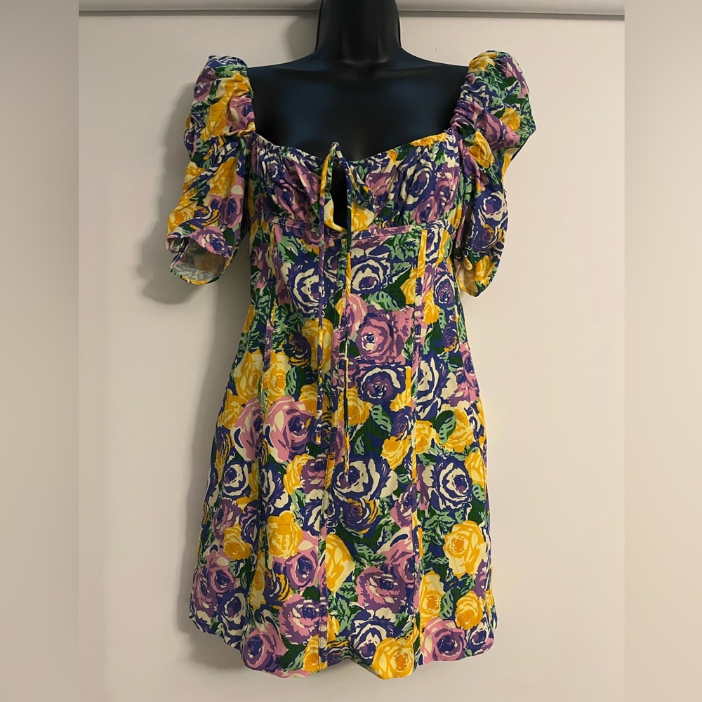 Zara multicolored floral, puff sleeve, mini dress